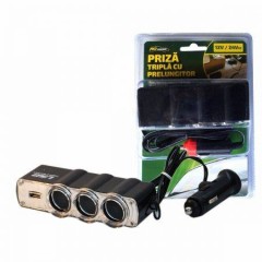 Priza auto tripla cu USB