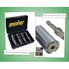 Set 4 extractoare suruburi + Cheie universala Gator Grip