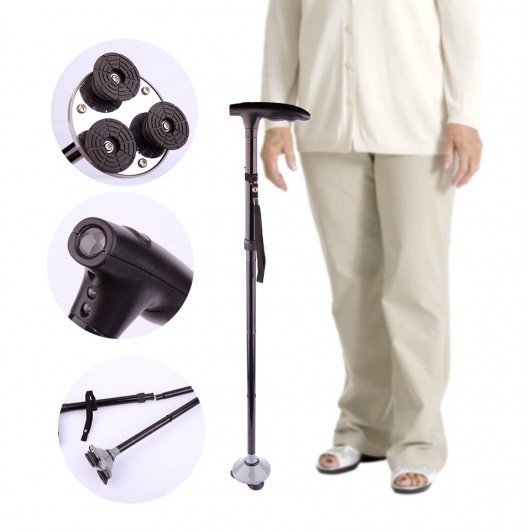 Baston telescopic de sprijin pliabil cu lanterna