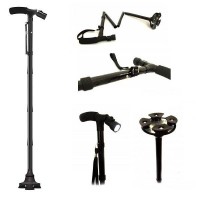 Baston telescopic de sprijin pliabil cu lanterna