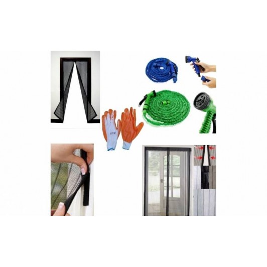 Furtun extensibil + Pistol + Manusi gradina + Perdea magnetica anti-insecte