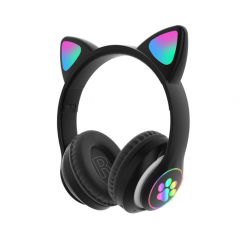 Casti wireless pliabile cu urechi de pisica iluminate LED, Bluetooth 5.0, Bass Stereo