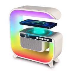Boxa portabila G3 A+ 5 in 1, Wireless Charger, Bluetooth Speaker, Ceas, Lumina LED RGB