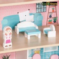 Casa de Papusi din Lemn cu Mobilier și Iluminare LED