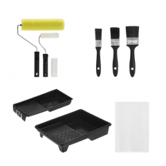 Set Ustensile Zugravit, 10 Piese, Tavite Diverse Dimensiuni, Trafalete Si Pensule, Folie Acoperitoar