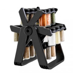 Set 18 recipiente condimente cu suport rotativ, 34×23 cm, pivotant 360°, negru