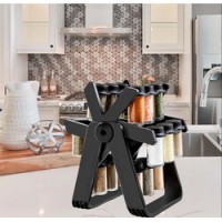Set 18 recipiente condimente cu suport rotativ, 34×23 cm, pivotant 360°, negru