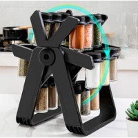 Set 18 recipiente condimente cu suport rotativ, 34×23 cm, pivotant 360°, negru