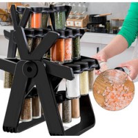 Set 18 recipiente condimente cu suport rotativ, 34×23 cm, pivotant 360°, negru