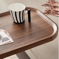 Masuta de cafea pentru living, design nordic in formă de C, cu 2 niveluri, pe roți 52x34x60cm