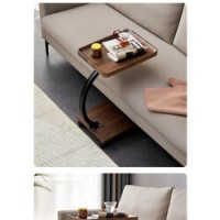Masuta de cafea pentru living, design nordic in formă de C, cu 2 niveluri, pe roți 52x34x60cm