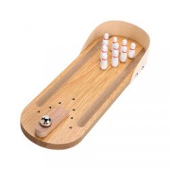 Set mini joc de bowling de birou, Lemn, Bej