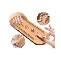 Set mini joc de bowling de birou, Lemn, Bej
