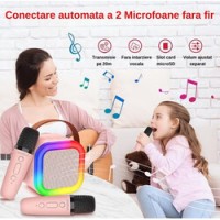Set 2 Microfoane Karaoke cu boxa portabila K12