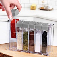 Set Recipiente pentru Condimente din Plastic Transparente Capac Gri – 6buc