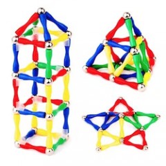 Joc creativ pentru copii, cu 63 de piese magnetice, din metal si plastic, multicolor