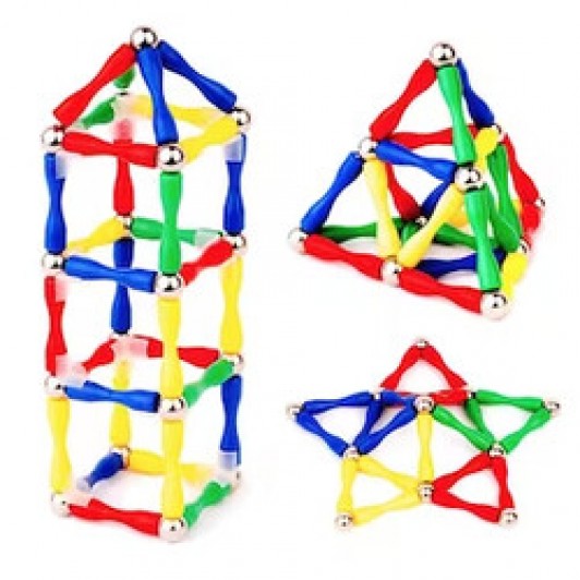 Joc creativ pentru copii, cu 63 de piese magnetice, din metal si plastic, multicolor