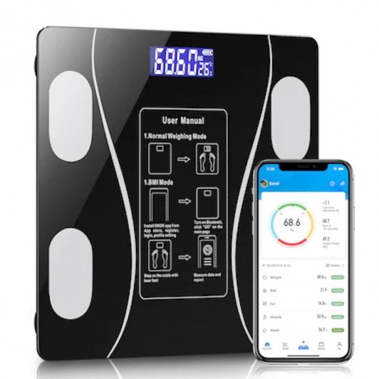 Cantar inteligent de diagnostic corporal, incarcare usb, conexiune bluetooth la app pentru fitness