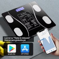 Cantar inteligent de diagnostic corporal, incarcare usb, conexiune bluetooth la app pentru fitness