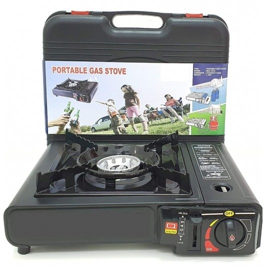 Aragaz portabil camping, aprindere automata, dubla alimentare butelie sau cartus gaz