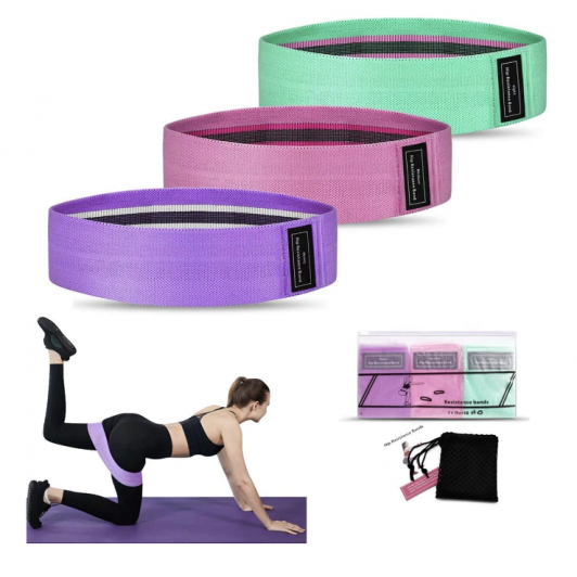 Set 3 benzi elastice fitness, 3 niveluri de rezistenta, pentru coapse, fese si picioare