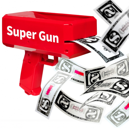 Jucarie Pistol care arunca bani, bancnote incluse, rosu