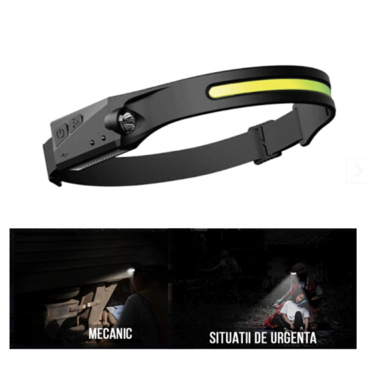 Lanterna frontala cu acumulator intern, SENZOR de miscare, waterproof, banda LED, inductie