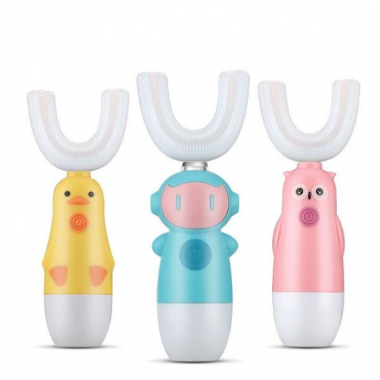 Periuta de dinti electrica pentru copii, 2-7 ani, in forma de U, din silicon, rezistenta la apa, per