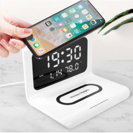 Ceas digital cu alarma si incarcare wireless pentru smartphone