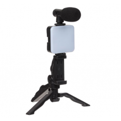 Kit de Vlogging pentru smartphone, suport reglabil telefon, trepied, microfon, proiector LED