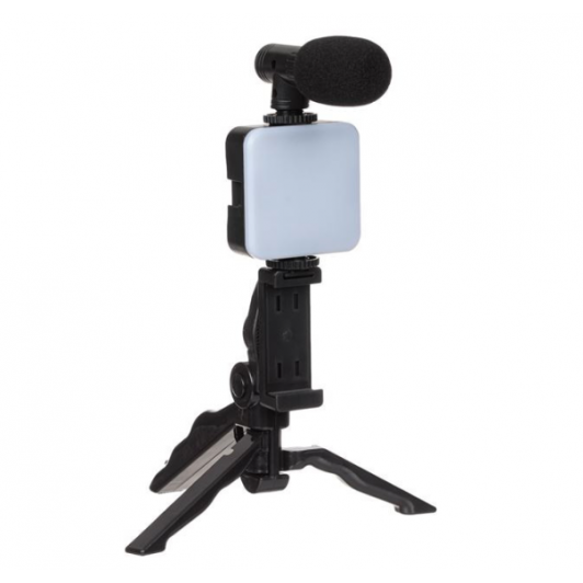 Kit de Vlogging pentru smartphone, suport reglabil telefon, trepied, microfon, proiector LED