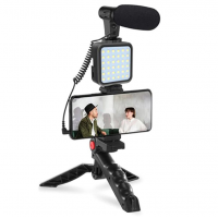 Kit de Vlogging pentru smartphone, suport reglabil telefon, trepied, microfon, proiector LED