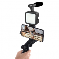Kit de Vlogging pentru smartphone, suport reglabil telefon, trepied, microfon, proiector LED