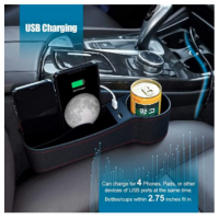 Organizator auto cu 2 porturi USB, suport de pahar si spatiu pentru telefon