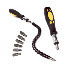 Set extensor flexibil biti sau burghie si surubelnita cu clichet, 8 piese