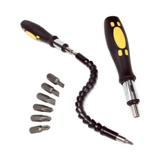 Set extensor flexibil biti sau burghie si surubelnita cu clichet, 8 piese
