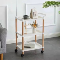 Masuta portabila cu suport din lemn, 3 nivele, maner de transport, 71 x 45 x 32 cm, alb