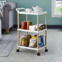 Masuta portabila cu suport din lemn, 3 nivele, maner de transport, 71 x 45 x 32 cm, alb
