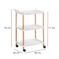 Masuta portabila cu suport din lemn, 3 nivele, maner de transport, 71 x 45 x 32 cm, alb