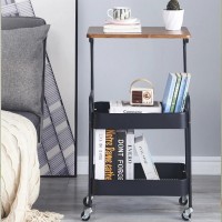 Masuta portabila petru cafea, otel carbon, 2 polite si cu o masa de lucru, 79 x 43 x 30 cm, negru