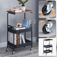Masuta portabila petru cafea, otel carbon, 2 polite si cu o masa de lucru, 79 x 43 x 30 cm, negru