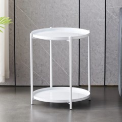 Masuta rotunda pentru cafea din metal, 2 nivele, 42 x 52 cm, alb