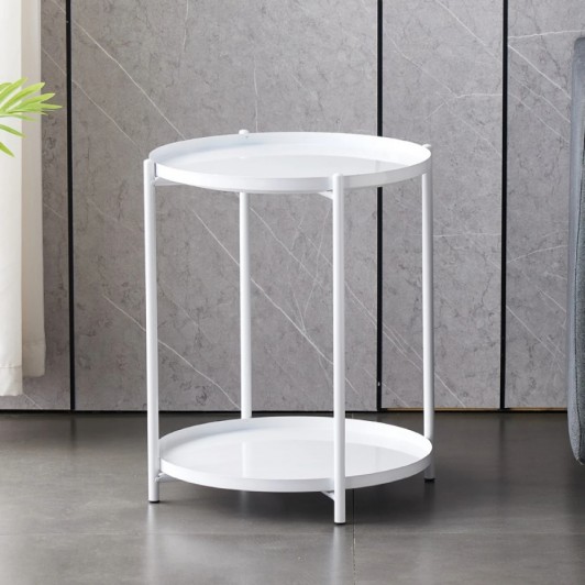Masuta rotunda pentru cafea din metal, 2 nivele, 42 x 52 cm, alb