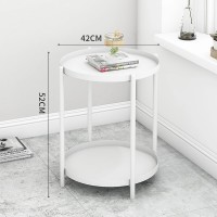 Masuta rotunda pentru cafea din metal, 2 nivele, 42 x 52 cm, alb