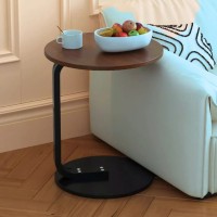 Masuta Rotunda Pentru Cafea Jesk, MDF cu Metal, Picior Drept, 50×60 cm, Maro-Negru