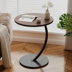 Masuta Rotunda Pentru Cafea Tesko, MDF cu Metal, Picior Curbat, 40×62.5 cm, Maro-Negru