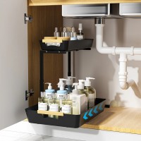 Organizator pentru bucatarie sau baie cu 2 rafturi retractabile, inaltime ajustabila, negru