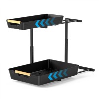 Organizator pentru bucatarie sau baie cu 2 rafturi retractabile, inaltime ajustabila, negru