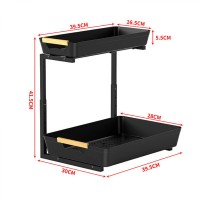 Organizator pentru bucatarie sau baie cu 2 rafturi retractabile, inaltime ajustabila, negru