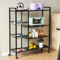 Raft Metalic cu 4 Polite si 3 Cosuri Pentru Depozitare, Roti, Dimensiuni 90x32x108 cm, Negru